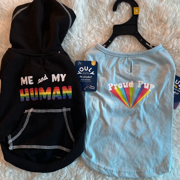 Dog hoodie & tee PRIDE rainbow theme proud pup & human size small NWT puppy toy - Picture 8 of 9